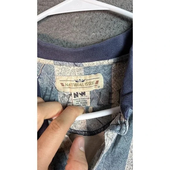 Vintage Natural Issue Shirt Mens XL Blue White Striped Paisley Polo 90s Cotton - Picture 2 of 9